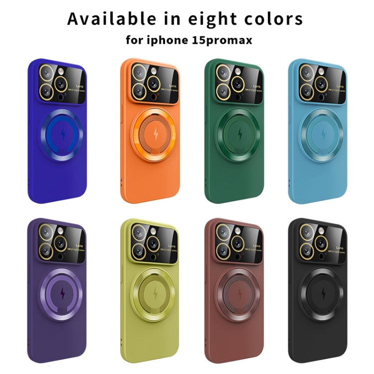 For iPhone 14 Pro Large Window MagSafe Magnetic Holder Phone Case(Dark Green) - iPhone 14 Pro Cases by PMC TechLife | Online Shopping South Africa | PMC TechLife