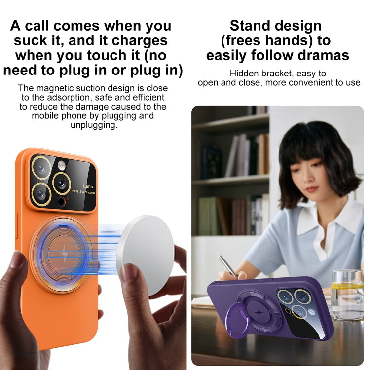 For iPhone 12 Pro Large Window MagSafe Magnetic Holder Phone Case(Dark Purple) - iPhone 12 / 12 Pro Cases by PMC TechLife | Online Shopping South Africa | PMC TechLife
