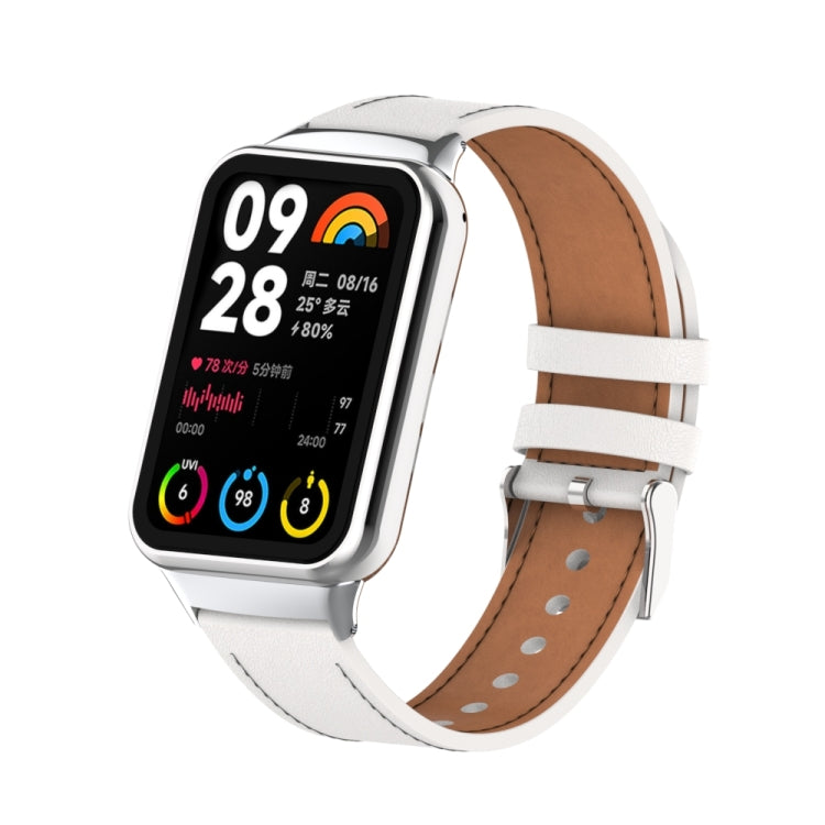 For Xiaomi Smart Band 9 Pro / 8 Pro 18mm Microfiber Sewing Leather Watch Band(White+Silver) - Watch Bands by PMc TechLife | Online Shopping South Africa | PMc TechLife | Buy Now Pay Later Mobicred
