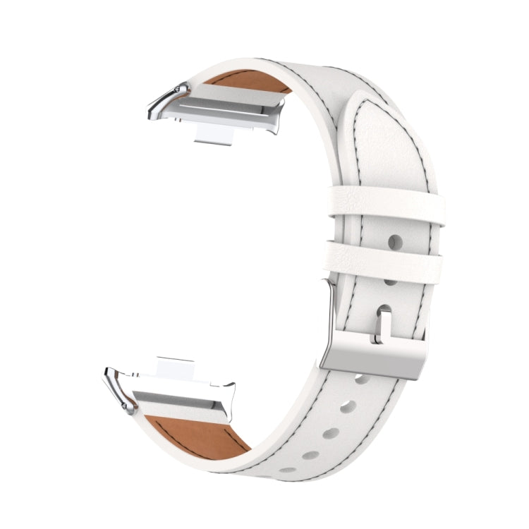 For Xiaomi Smart Band 9 Pro / 8 Pro 18mm Microfiber Sewing Leather Watch Band(White+Silver) - Watch Bands by PMc TechLife | Online Shopping South Africa | PMc TechLife | Buy Now Pay Later Mobicred
