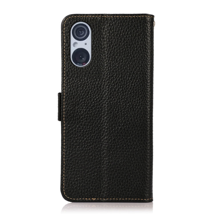 For Sony Xperia 5 V KHAZNEH Side-Magnetic Litchi Genuine Leather RFID Case(Black) - Sony Cases by PMC TechLife | Online Shopping South Africa | PMC TechLife | Buy Now Pay Later Mobicred