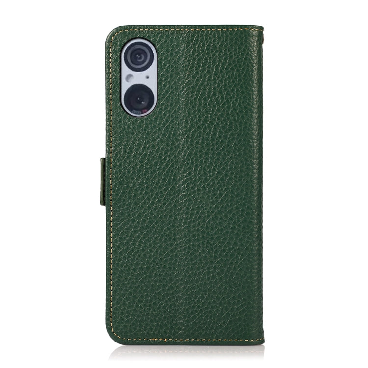 For Sony Xperia 5 V KHAZNEH Side-Magnetic Litchi Genuine Leather RFID Case(Green) - Sony Cases by PMC TechLife | Online Shopping South Africa | PMC TechLife | Buy Now Pay Later Mobicred