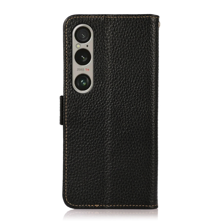 For Sony Xperia 1 VI KHAZNEH Side-Magnetic Litchi Genuine Leather RFID Case(Black) - Sony Cases by PMC TechLife | Online Shopping South Africa | PMC TechLife | Buy Now Pay Later Mobicred