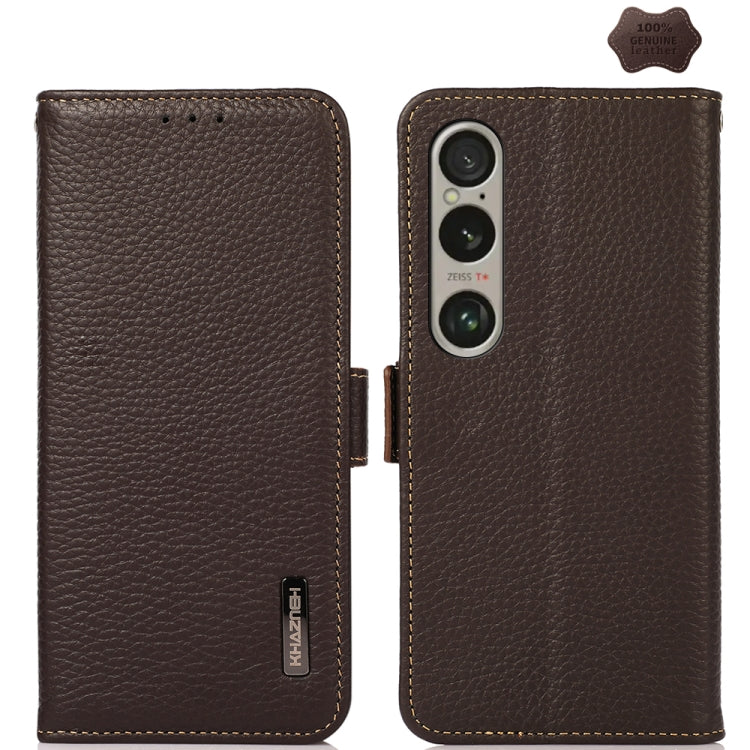 For Sony Xperia 1 VI KHAZNEH Side-Magnetic Litchi Genuine Leather RFID Case(Brown) - free shipping - PMC TechLife - Order now!