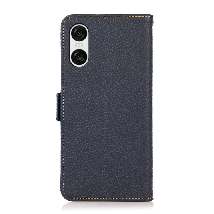 For Sony Xperia 10 VI KHAZNEH Side-Magnetic Litchi Genuine Leather RFID Case(Blue) - Sony Cases by PMC TechLife | Online Shopping South Africa | PMC TechLife | Buy Now Pay Later Mobicred