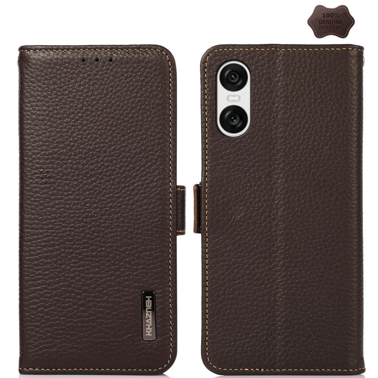 For Sony Xperia 10 VI KHAZNEH Side-Magnetic Litchi Genuine Leather RFID Case(Brown) - Sony Cases by PMC TechLife | Online Shopping South Africa | PMC TechLife | Buy Now Pay Later Mobicred