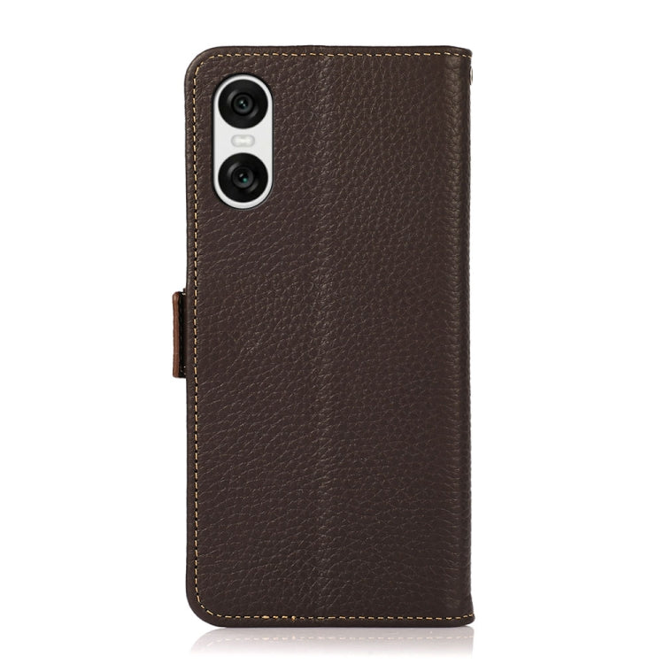 For Sony Xperia 10 VI KHAZNEH Side-Magnetic Litchi Genuine Leather RFID Case(Brown) - Sony Cases by PMC TechLife | Online Shopping South Africa | PMC TechLife | Buy Now Pay Later Mobicred