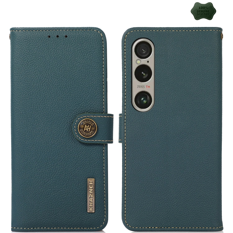 For Sony Xperia 1 VI KHAZNEH Custer Genuine Leather RFID Phone Case(Green) - Sony Cases by PMC TechLife | Online Shopping South Africa | PMC TechLife | Buy Now Pay Later Mobicred