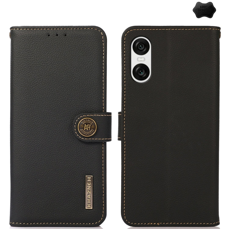 For Sony Xperia 10 VI KHAZNEH Custer Genuine Leather RFID Phone Case(Black) - Sony Cases by PMC TechLife | Online Shopping South Africa | PMC TechLife | Buy Now Pay Later Mobicred