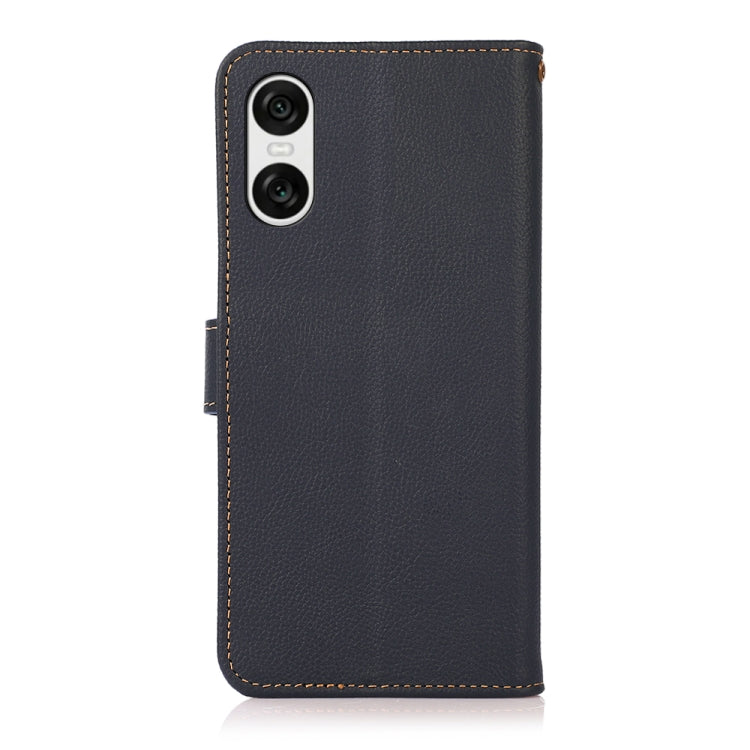 For Sony Xperia 10 VI KHAZNEH Custer Genuine Leather RFID Phone Case(Blue) - Sony Cases by PMC TechLife | Online Shopping South Africa | PMC TechLife | Buy Now Pay Later Mobicred