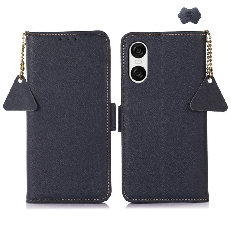 For Sony Xperia 10 VI Side-Magnetic TJ Genuine Leather RFID Phone Case(Blue) - Sony Cases by PMC TechLife | Online Shopping South Africa | PMC TechLife | Buy Now Pay Later Mobicred