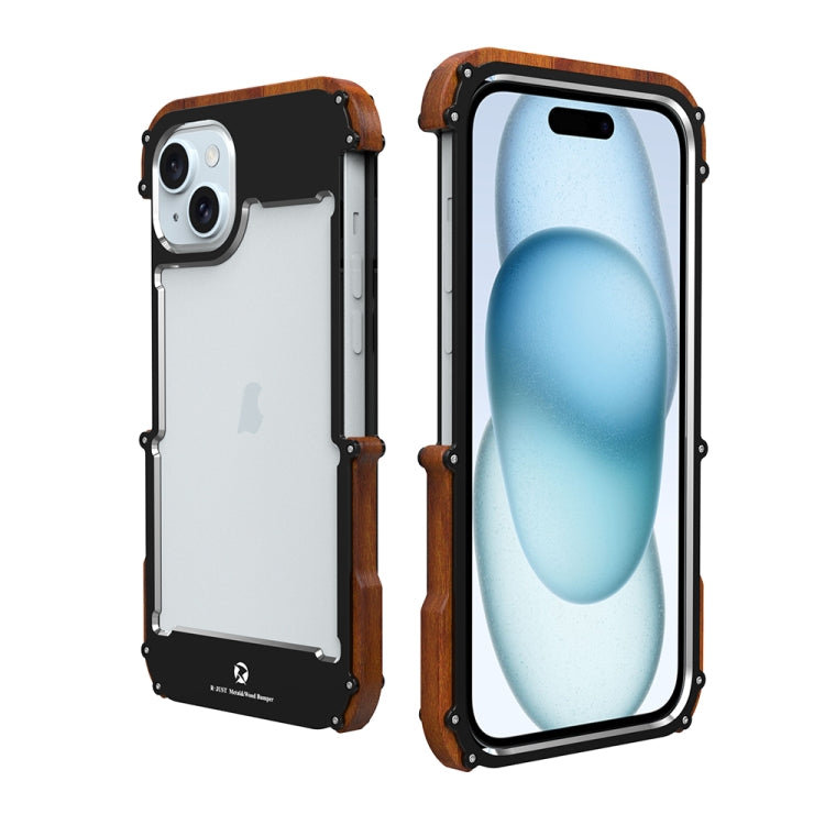 For iPhone 15 R-JUST Ironwood Generation Metal Hybrid Wood Phone Case - free shipping - PMC TechLife - Order now!