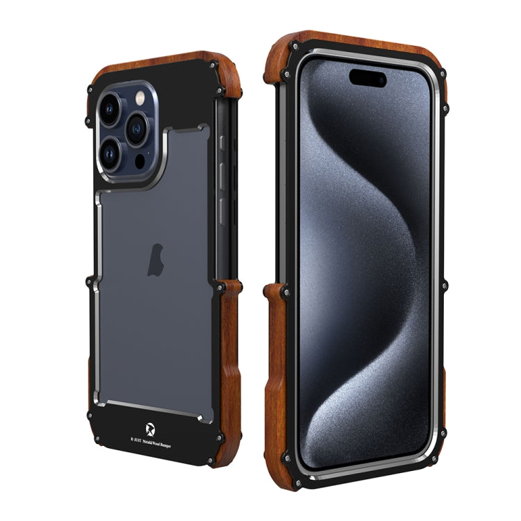 For iPhone 15 Pro Max R-JUST Ironwood Generation Metal Hybrid Wood Phone Case - free shipping - PMC TechLife - Order now!