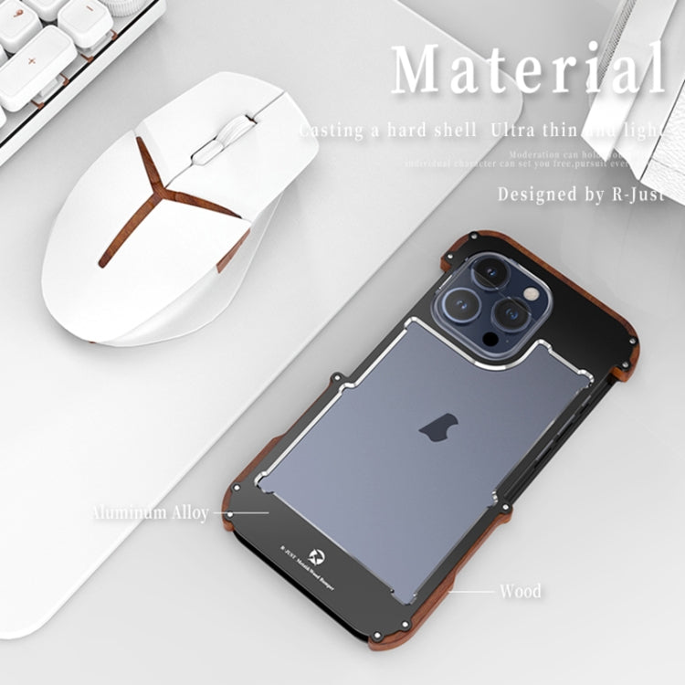 For iPhone 15 R-JUST Ironwood Generation Metal Hybrid Wood Phone Case - free shipping - PMC TechLife - Order now!