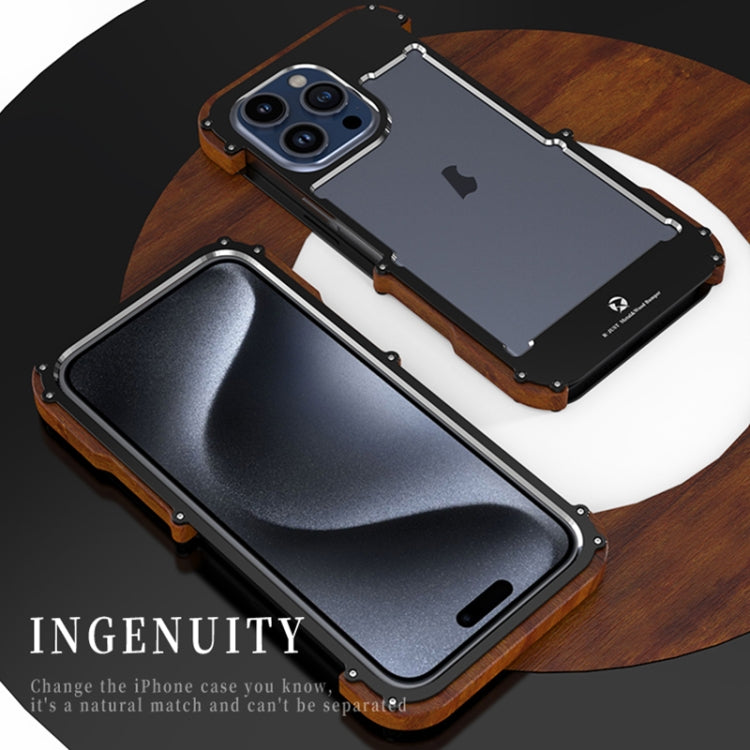 For iPhone 15 R-JUST Ironwood Generation Metal Hybrid Wood Phone Case - free shipping - PMC TechLife - Order now!