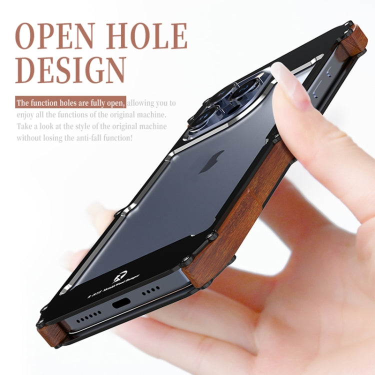 For iPhone 15 R-JUST Ironwood Generation Metal Hybrid Wood Phone Case - free shipping - PMC TechLife - Order now!