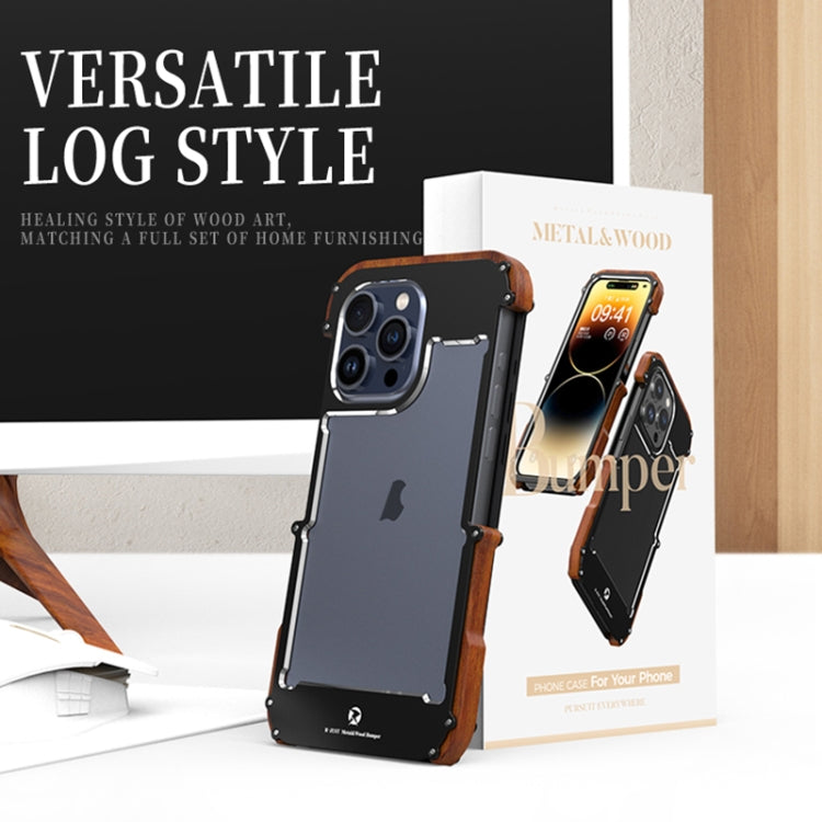 For iPhone 16 R-JUST Ironwood Generation Metal Hybrid Wood Phone Case - free shipping - PMC Jewellery - Order now!