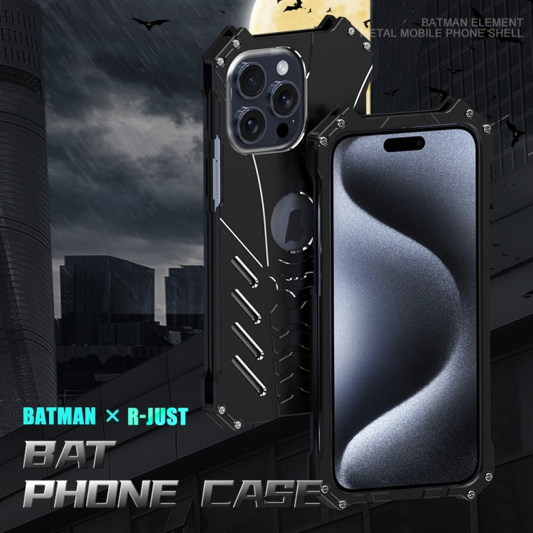 For iPhone 15 Plus R-JUST Batman Hollow Metal Phone Protective Case(Black) - free shipping - PMC TechLife - Order now!