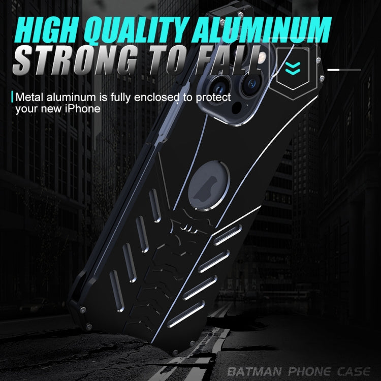 For iPhone 15 Plus R-JUST Batman Hollow Metal Phone Protective Case(Black) - free shipping - PMC TechLife - Order now!