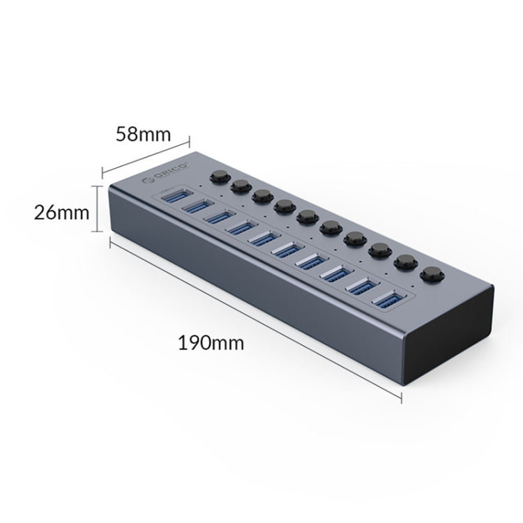 ORICO BT2U3-10AB-GY-BP 10 Ports USB 3.0 HUB with Individual Switches(UK Plug) - USB 3.0 HUB by ORICO | Online Shopping South Africa | PMC Jewellery | Buy Now Pay Later Mobicred