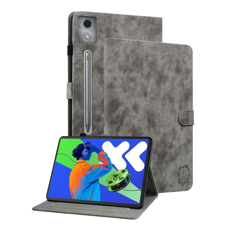 For Lenovo Tab P12 Pro 12.7 2025 Tiger Pattern Flip Leather Tablet Case(Grey) - Lenovo by PMC TechLife | Online Shopping South Africa | PMC TechLife | Buy Now Pay Later Mobicred