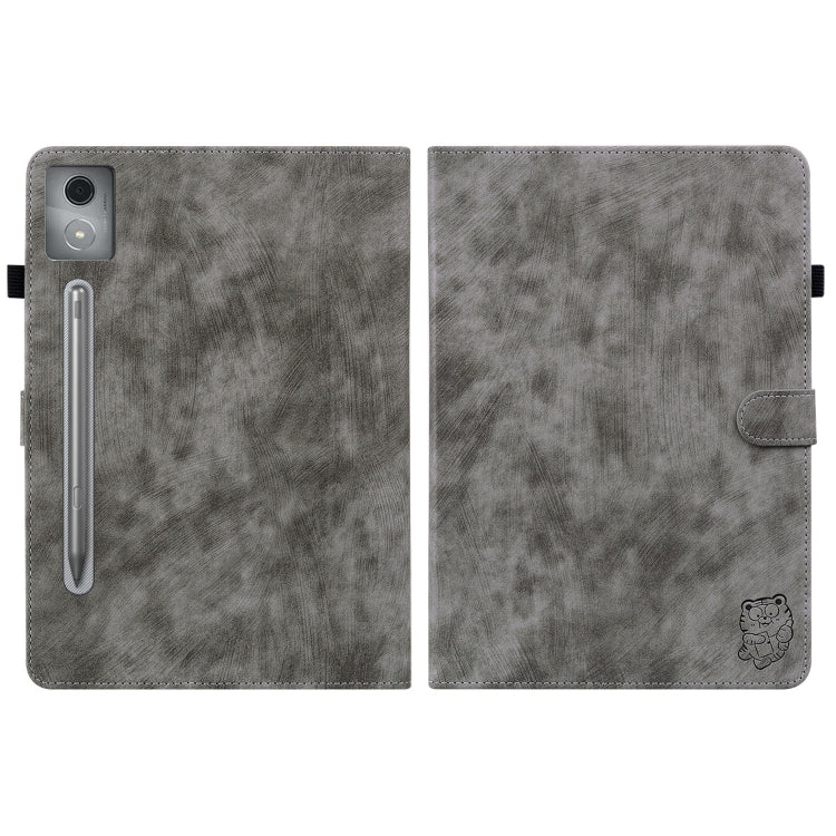 For Lenovo Tab P12 Pro 12.7 2025 Tiger Pattern Flip Leather Tablet Case(Grey) - Lenovo by PMC TechLife | Online Shopping South Africa | PMC TechLife | Buy Now Pay Later Mobicred