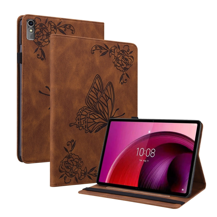 For Lenovo Tab M10 5G 10.6 inch Butterfly Flower Embossed Leather Tablet Case(Brown) - Lenovo by PMC TechLife | Online Shopping South Africa | PMC TechLife | Buy Now Pay Later Mobicred
