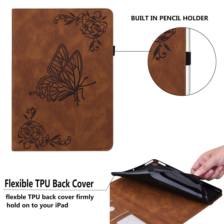 For Lenovo Tab M10 5G 10.6 inch Butterfly Flower Embossed Leather Tablet Case(Brown) - Lenovo by PMC TechLife | Online Shopping South Africa | PMC TechLife | Buy Now Pay Later Mobicred
