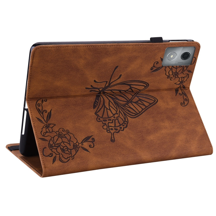 For Lenovo Tab K11 Plus Butterfly Flower Embossed Leather Tablet Case(Brown) - Lenovo by PMC TechLife | Online Shopping South Africa | PMC TechLife | Buy Now Pay Later Mobicred