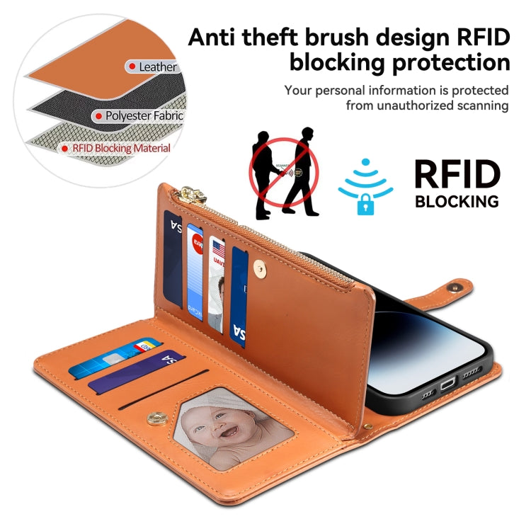 For Motorola Moto E14 ESEBLE Star Series Lanyard Zipper Wallet RFID Leather Case(Brown) - Motorola Cases by ESEBLE | Online Shopping South Africa | PMC TechLife | Buy Now Pay Later Mobicred