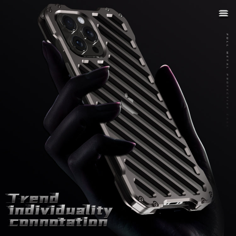 For iPhone 15 Pro R-JUST RJ-50 Hollow Breathable Armor Metal Phone Case(Space Grey) - iPhone 15 Pro Cases by R-JUST | Online Shopping South Africa | PMC TechLife | Buy Now Pay Later Mobicred