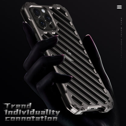 For iPhone 16 Pro R-JUST RJ-50 Hollow Breathable Armor Metal Phone Case(Space Grey) - iPhone 16 Pro Cases by R-JUST | Online Shopping South Africa | PMC Jewellery | Buy Now Pay Later Mobicred