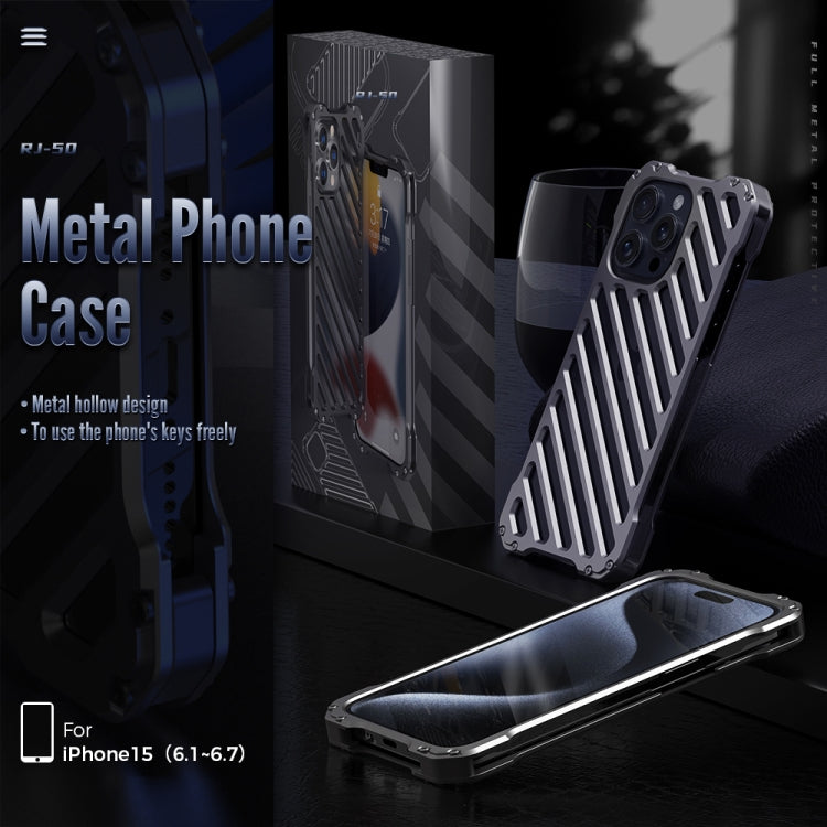 For iPhone 15 Pro R-JUST RJ-50 Hollow Breathable Armor Metal Phone Case(Space Grey) - iPhone 15 Pro Cases by R-JUST | Online Shopping South Africa | PMC TechLife | Buy Now Pay Later Mobicred