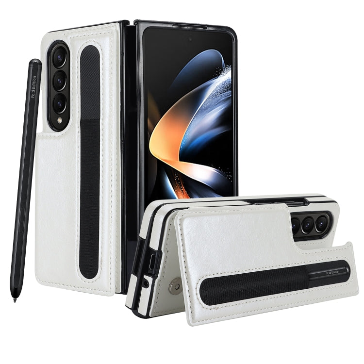 For Samsung Galaxy Z Fold4 Double Buckle Card Slot Foldable Phone Case with Pen Slot(White) - Galaxy Z Fold4 5G Cases by PMC Jewellery | Online Shopping South Africa | PMC Jewellery