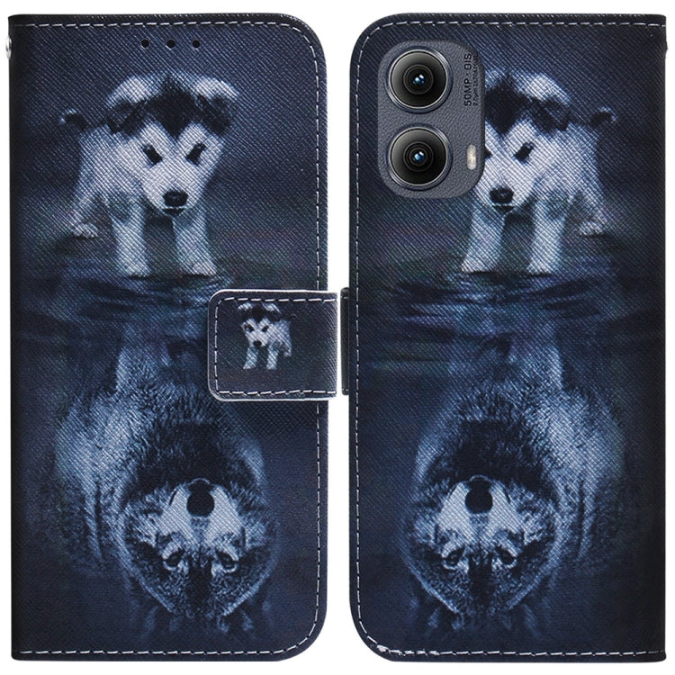 For Motorola Edge 2024 Coloured Drawing Flip Leather Phone Case(Wolf and Dog) - Motorola Cases by PMC Jewellery | Online Shopping South Africa | PMC Jewellery | Buy Now Pay Later Mobicred