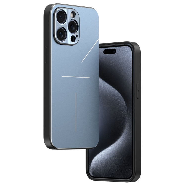 For iPhone 15 Pro R-JUST RJ52 3-Line Style Metal TPU Shockproof Phone Case(Blue) - iPhone 15 Pro Cases by R-JUST | Online Shopping South Africa | PMC TechLife | Buy Now Pay Later Mobicred
