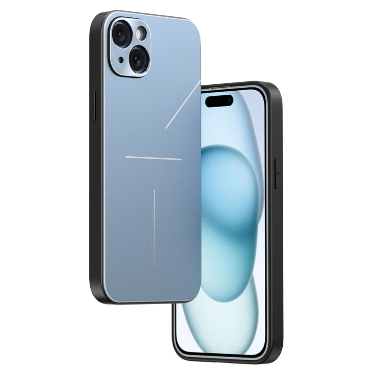 For iPhone 15 R-JUST RJ52 3-Line Style Metal TPU Shockproof Phone Case(Blue) - free shipping - PMC TechLife - Order now!