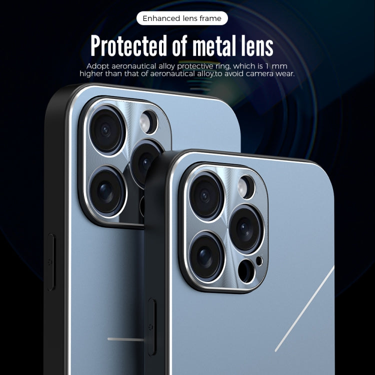 For iPhone 15 R-JUST RJ52 3-Line Style Metal TPU Shockproof Phone Case(Blue) - free shipping - PMC TechLife - Order now!