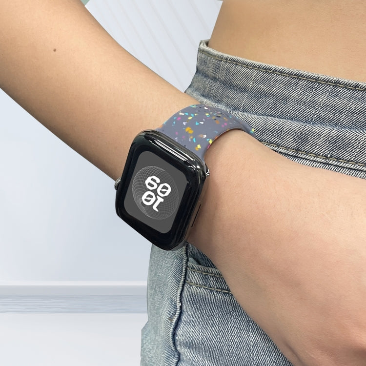 For Apple Watch Serie 9 45mm Floral Silicone Watch Band(Grey) - Watch Bands by PMC TechLife | Online Shopping South Africa | PMC TechLife