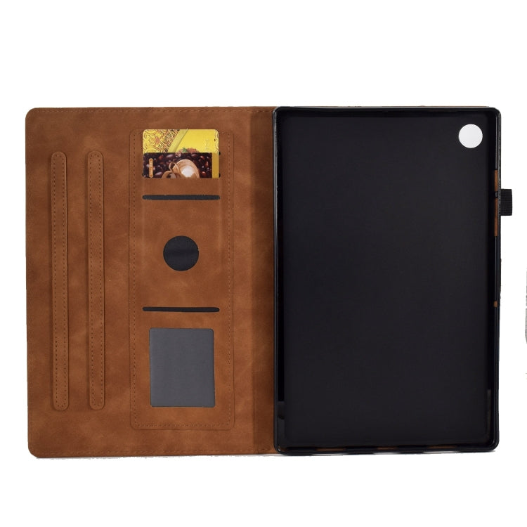 For Samsung Galaxy Tab A9+ Peony Butterfly Embossed Leather Smart Tablet Case(Brown) - Galaxy Tab A9+ by PMC TechLife | Online Shopping South Africa | PMC TechLife