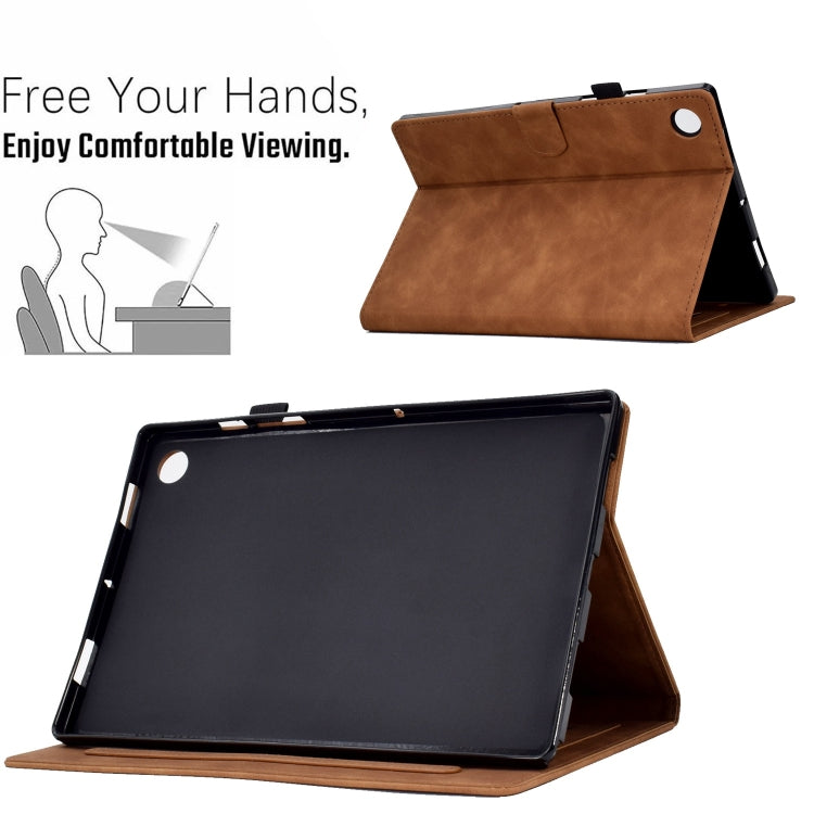 For Samsung Galaxy Tab A9+ Peony Butterfly Embossed Leather Smart Tablet Case(Brown) - Galaxy Tab A9+ by PMC TechLife | Online Shopping South Africa | PMC TechLife