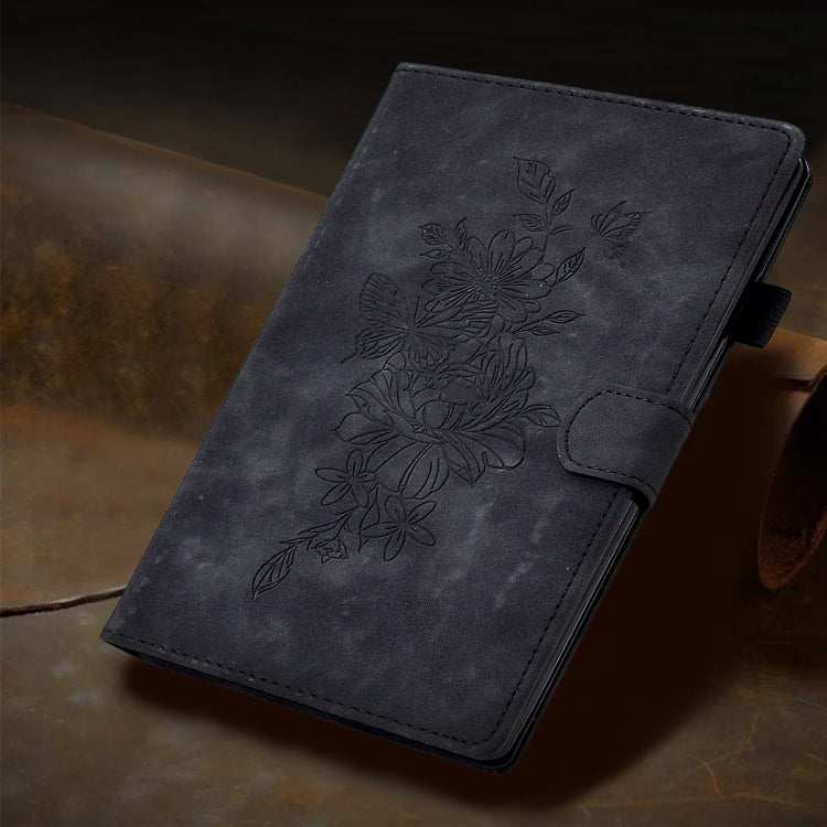 For Samsung Galaxy Tab A9+ Peony Butterfly Embossed Leather Smart Tablet Case(Black) - Galaxy Tab A9+ by PMC TechLife | Online Shopping South Africa | PMC TechLife