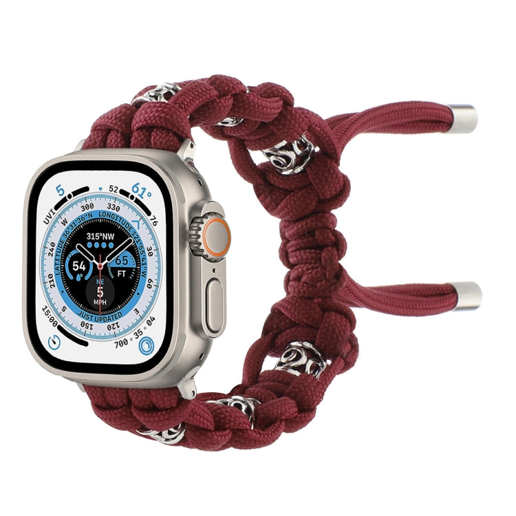 For Apple Watch Ultra 2 49mm Silk Silver Beads Braided Watch Band(Wine Red) - Watch Bands by PMC Jewellery | Online Shopping South Africa | PMC Jewellery