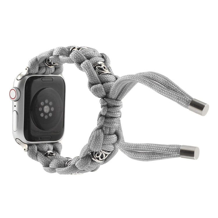 For Apple Watch Series 9 41mm Silk Silver Beads Braided Watch Band(Grey) - Watch Bands by PMC Jewellery | Online Shopping South Africa | PMC Jewellery