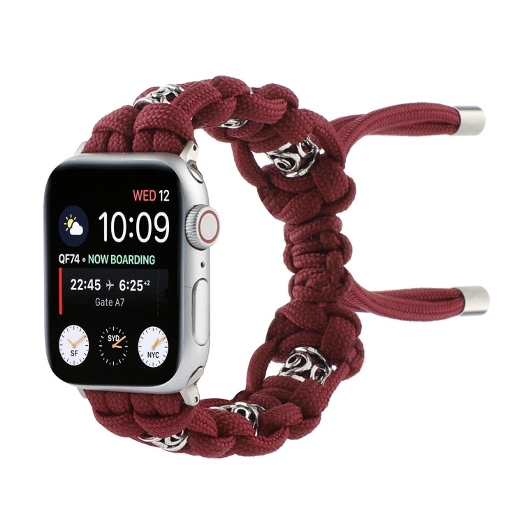 For Apple Watch Series 8 41mm Silk Silver Beads Braided Watch Band(Wine Red) - Watch Bands by PMC Jewellery | Online Shopping South Africa | PMC Jewellery