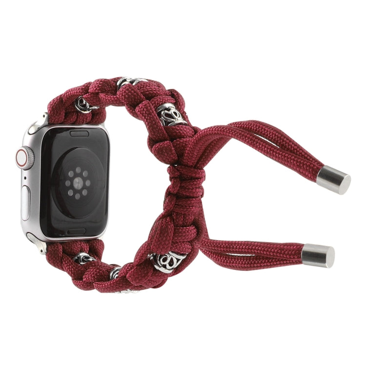 For Apple Watch Series 8 41mm Silk Silver Beads Braided Watch Band(Wine Red) - Watch Bands by PMC Jewellery | Online Shopping South Africa | PMC Jewellery