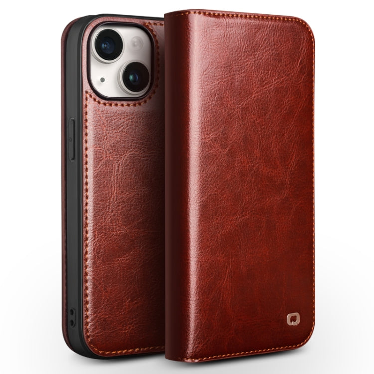 For iPhone 15 Plus QIALINO Classic Genuine Leather Phone Case(Brown) - iPhone 15 Plus Cases by QIALINO | Online Shopping South Africa | PMC Jewellery | Buy Now Pay Later Mobicred