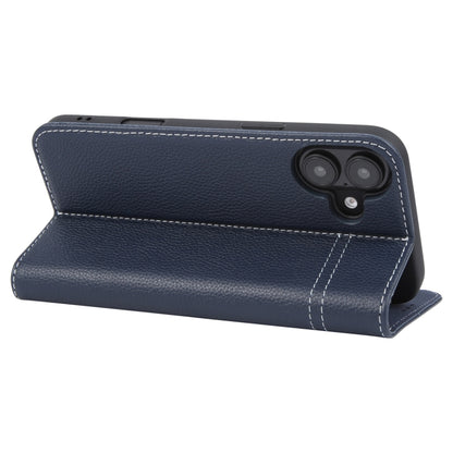 For iPhone 16 GEBEI Top-grain Horizontal Flip Leather Phone Case(Blue) - iPhone 16 Cases by GEBEI | Online Shopping South Africa | PMC Jewellery | Buy Now Pay Later Mobicred