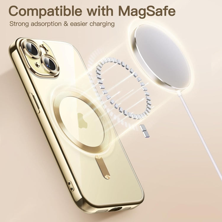 For iPhone 15 Magsafe Magnetic Transparent Electroplated TPU Phone Case(Gold) - iPhone 15 Cases by PMC Jewellery | Online Shopping South Africa | PMC Jewellery