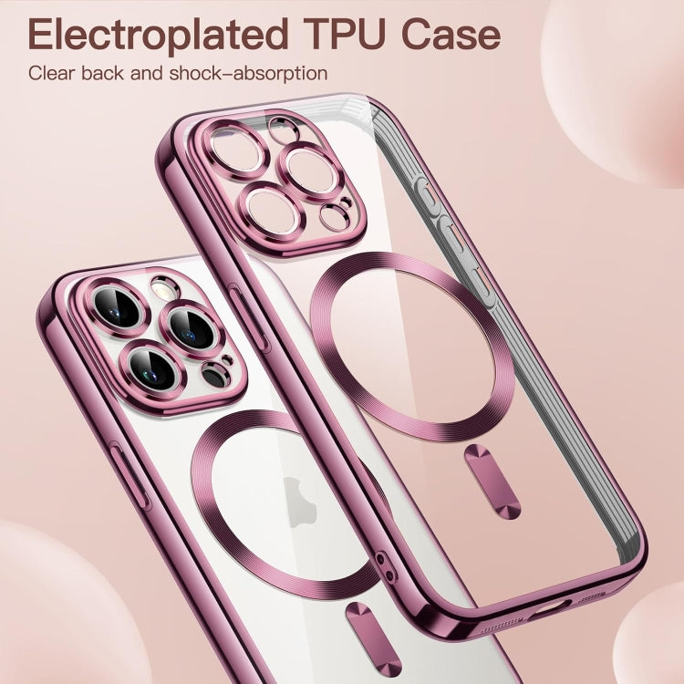 For iPhone 15 Pro Max Magsafe Magnetic Transparent Electroplated TPU Phone Case(Pink) - iPhone 15 Pro Max Cases by PMC TechLife | Online Shopping South Africa | PMC TechLife